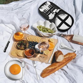 PURPLEBIRD Camping Cutlery Set Silver - 10-Piece Crockery Set for 2 People for Picnic & Travel Portable Stainless Steel Crockery Set with Case Ideal for Outdoor Camping