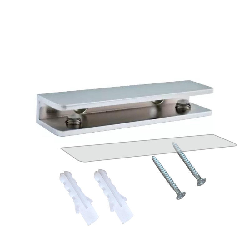 Dulles Glass Floating Shelf Brackets, Rectangular Clamps Heavy Duty, Chrome,