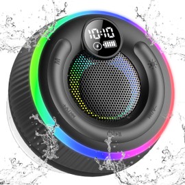 Portable Bluetooth Speaker, Bluetooth 5.3 Wireless Speakers with RGB Lights, HD Surround Stereo Sound, Built-in Mic, IP7 Waterproof Speakers with Time Display, for Party, Shower, Outdoors Sport, Black