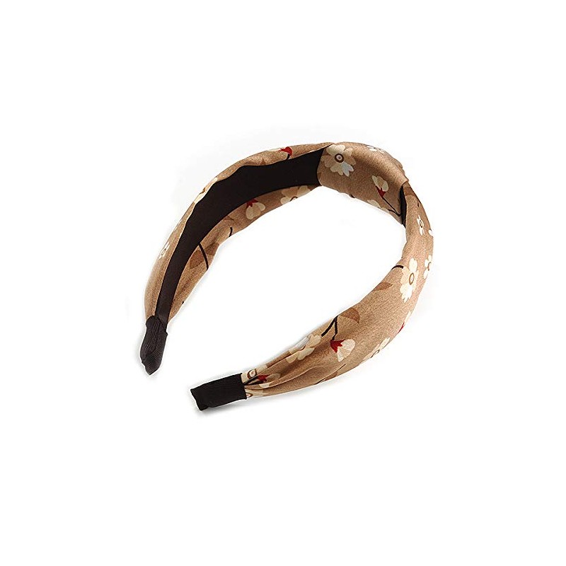 Floral Print Silk Fabric Flex HeadBand/Head Band in Beige