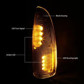 Auto Dynasty Compatible with Ford Super Duty/Excursion Chrome Housing Towing Side Mirror Turn Signal Light (Black Housing Amber LED)