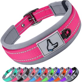Joytale Dog Collar for Extra Large Dogs, Neoprene Padded and Adjustable, Reflective Wide Heavy Duty Pet Collars with Durable Metal Belt Buckle for Walking, Hotpink, XL