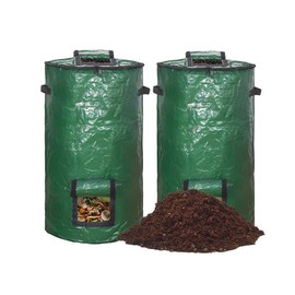 Pack of 2 Garden Composter, Sturdy Garden Waste Bag with Lid for Compost, Small Quick Composter with Sturdy Carry Handles and Ventilation Holes, Composter for Balcony, 116 Litres
