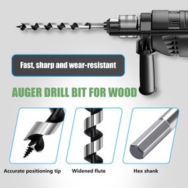 GRIXLEN 1-1/2 in x 23.6 in Hex Shank Ship Auger Bit for Wood, Plastic, Composite Materials and DIY Projects