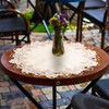 URROMA Linen Round Beige Table Cover with Lace Trim, Coffee