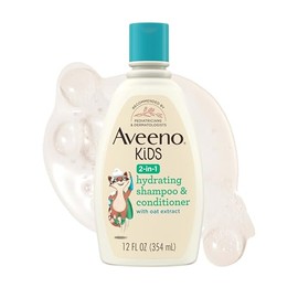 Aveeno Kids Champú y acondicionador hidratante 2 en 1, limpia, acondiciona y desenreda suavemente el cabello de los niños, formulado con extracto de avena, para pieles sensibles y cuero cabelludo