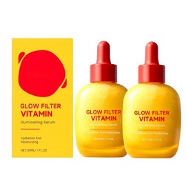Suero iluminador de vitaminas con filtro de brillo de 2 piezas, suero facial hidratante e hidratante, vitamina C iluminadora y ácido hialurónico para 