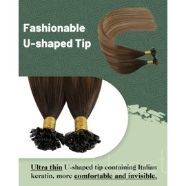 Ugeat Real Hair Bondings Extensions Brown Balayage Keratin Bonding Extensions Real Hair 50 cm Real Hair Extensions Bondings Medium Brown Ombre Light Brown with Golden Blonde 50 g 50 Strands