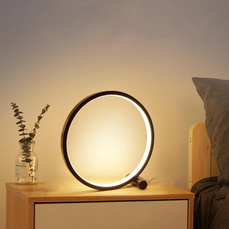 25CM Circular LED Bedroom Table Lamp Dimmable Round Decorative Night