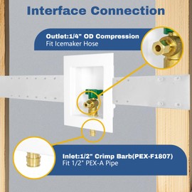 1-PACK GUOFIS Icemaker Outlet Box with 1/2" PEX-A Expamsion Inlet Connect, Ice Maker Box with Pre-installed 1/4-Turn Ball Valve(IM003)