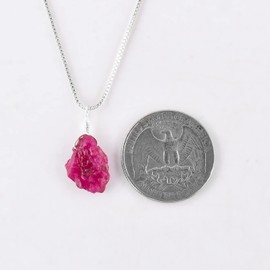 InfinityGemsArt Natural Raw Pink Ruby Stone Rough Crystal Gemstone Dainty Women Pendant Necklace, Chakra Healing Crystals, Birthstone, Silver Plated Chain 18 inch