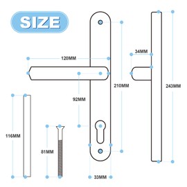 GANZTECH 1 Set White UPVC Aluminum Door Handle, 92mm PZ (Centres), Backplate 243mm, 210mm Screw to Screw, White Replacement PVC Door Handle