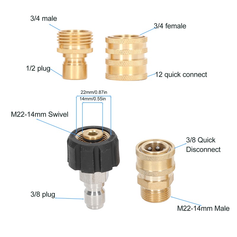 8pcs Pressure Washer Adapter Set Quick Coupler Fittings Metal Quick