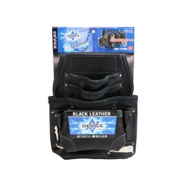 SK11 DEVICE DVC-KZ28 Genuine Leather Waist Nail Bag, 3 Tiers, Includes Hammer and Conveyor Holder, Black