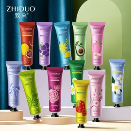 International Hydrating Hand Cream - Moisturizing, Anti-Dryness, Assorted Fruit, Floral & Chamomile Scents One Size/Strawberry - Soft & Elastic 30G 10ea