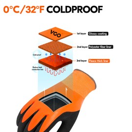 Vgo... Thermal Waterproof Work Gloves Winter Palm Latex for Freezer Gardening Digger Warehouse Delivery in Cold Weather, 1 pair RB2172F(Orange,XL)