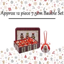 VFM e-Store - Christmas Bauble Decoration Hanging Tree Stocking Filler Xmas Present Celebration Festive Winter Ornaments - 12 piece 7.5cm Bauble Set Nutcracker