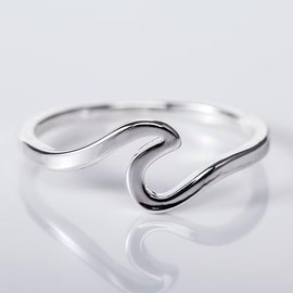 925 Sterling Silver Wave Ring - Unique Ocean-Inspired Design Ring for Men and Women Size 6-11（ Size 7）