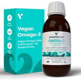 Vegetology Vegan Omega 3 Liquid, from Microalgae, 800mg of EPA DHA, with Vitamin D3, Supports Heart, Brain and Eye Health, Natural Fish Oil Alternative, UK Made, Unflavoured