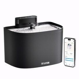 PET LAYSON Cat Water Fountain,App Remote Control Smart Cordless Rechargeable Pet Water Fountains Battery Operated 2.6L/88oz Pumpless Automatic Stainless Steel Tray Wireless (Black, M1 Pro)