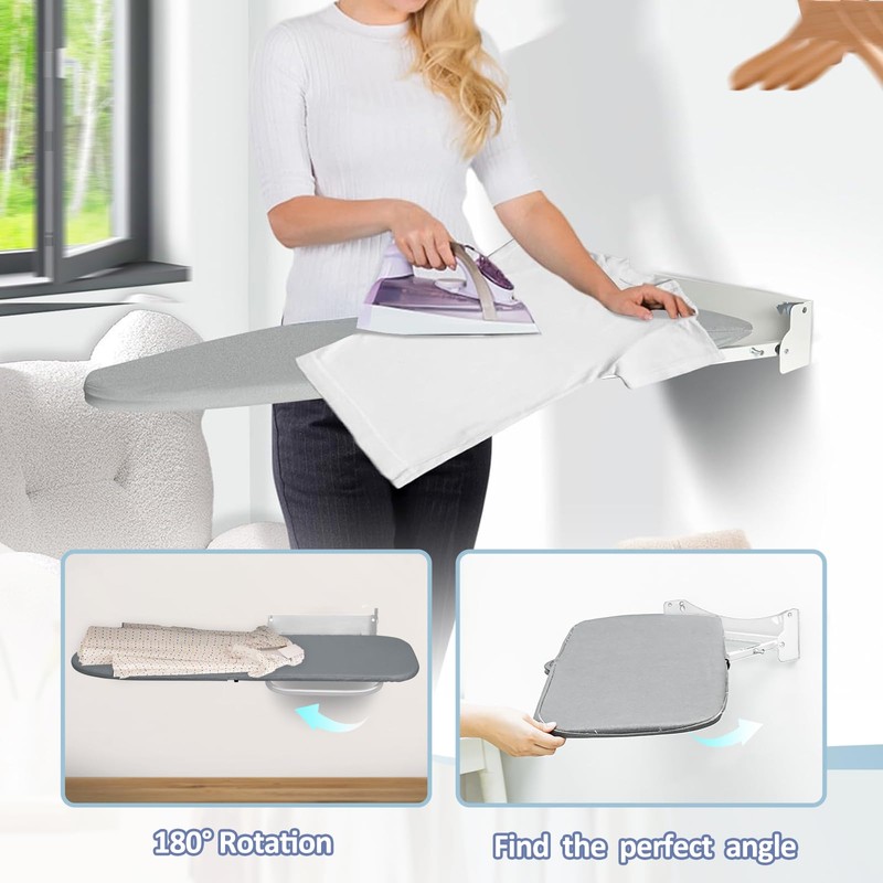VerRich Foldable Wall Mounted Ironing Board 36” x 12”180°Rotatable Ironing