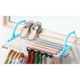 Balcony Drying Rack Stainless Steel Foldable Stable Rustproof Portable Clothes Drying Rack for Windowsill Blue Square 59 X 32cm / 23.2 X 12.6in