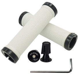 PLATT Bike Handlebar Grips with Aluminum Lock Non-Slip Rubber Bicycle Handle Grip for MTB/BMX (White)