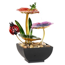 Tabletop Water Fountain, 3 Tier Lotus Terrace Fountain,Tabletop Fountain Waterfall Fountain Indoor Water Fountain Waterfall Meditation Function with LED Light