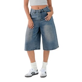 EMMIOL Women Jean Jorts Baggy Loose Fit Jean Shorts 2025 Summer Trendy Wide Leg Long Denim Shorts Y2K Clothes