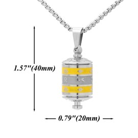 Heavstjer Punk Stainless Steel Prayer Wheel Pill Container Pendant Memorial Cremation Necklace(White)