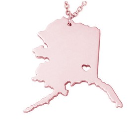 Meiligo 18K Gold Silver Country Map Charm Pendant State of Alaska Map Necklace Jewelry (Rose Gold)