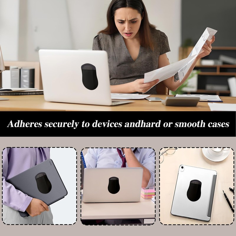 2 Pack Black Stick-On Mouse Pouch, Mouse Holder for Laptop