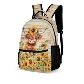 Homieblanket Highland Cow Backpack for Kids Girls Boys School, 16 Inches Cute Highland Cow Theme Bookbag, Adjustable, Lightweight, Large Capacity