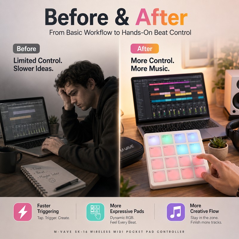 Wireless MIDI Pad Controller for Beat Making – 16 RGB