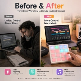 Wireless MIDI Pad Controller for Beat Making – 16 RGB Pads for Studio, DJ & Live Music Creation