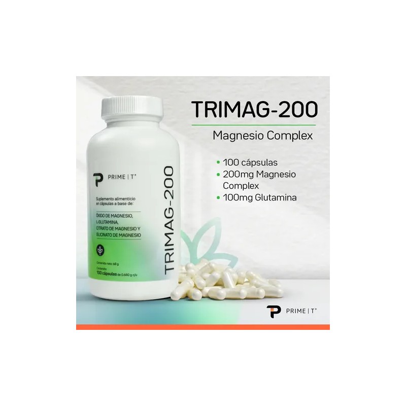 Magnesio Complex Trimag 200 Primetech 100 Cáps Dosis Que Mezcla