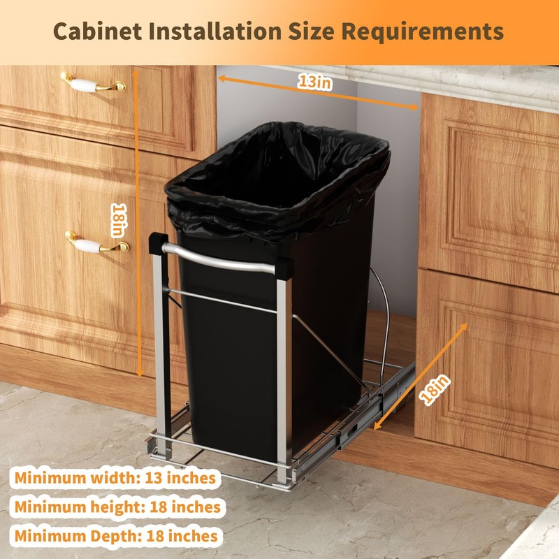 Chenthrall Adjustable Under Cabinet Trash Can Organizer with Soft Close