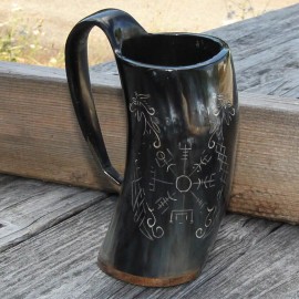Unbranded Norse Viking Icelandic Vegvisir Jormungandr Functional Drinking Horn Mug