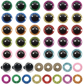 Toaob 120 Pieces 12 mm Safety Eyes Doll Eyes Animal Eyes Plastic Craft Eyes Glitter Colourful Eyes with Washers for Crochet Animals Puppet Doll Making