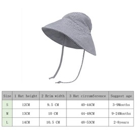 ZEBAN Unisex Child Adjustable Wide Brim Sun Protection Hat UPF 50 Sunhat for Baby Girl Boy Infant Kids Toddler Kids Fisherman Hat Sun Protection Age 1-4 (Stripes, S)