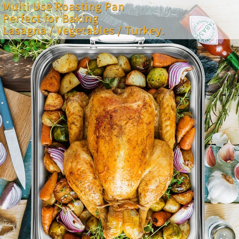 JY COOKMENT Roasting Pan with Baking Rack, 16.5 Inch Stainless