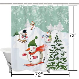 OVZME Snowman Shower Curtain New Year Holiday Bathroom Decor, Christmas Tree Shower Curtains for Christmas Kid's Bathroom, 72" W x 72" L