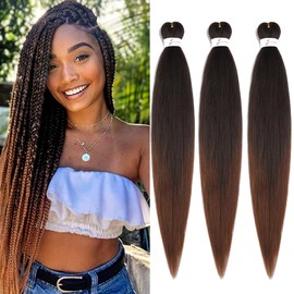 Pre Streched Braiding Hair Extensions 30 Inch 3 Packs Black to Brown Synthetic Colored Braiding Hair Crochet Braids Hair Hot Water Setting Soft Yaki Texture (30",1B30)