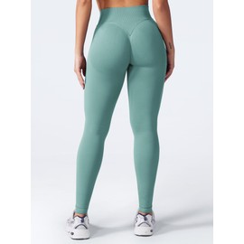 VOYJOY Women Seamless Impact Leggings Scrunch Workout Leggings Medium Waist Tummy Control Butt Lifting Gym Yoga Pants Pistachio XL