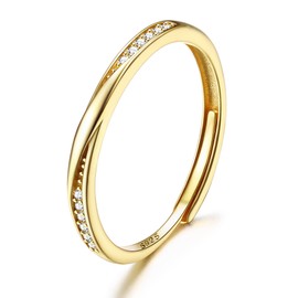 JeweBella 2 mm Sterling Silver 925 Ring Women's Adjustable Finger Ring Wedding Rings Engagement Engagement Ring Ladies Women Cubic Zirconia Promise Ring Jewellery Gifts Silver/Gold/Rose Gold, Silver