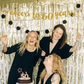 Happy Birthday Banner,Cheers to 50 Years Birthday Party Decorations Paper Sign for Men Women,Sparkle Gold Backdrop for Birthday Anniversary Party Supplies