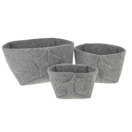 Beautiful set of 3 elegant felt bowls in light grey with star. Ideal for wrapping Christmas gifts. Felt basket, decoration, felt bag, decorative basket, felt baskets, storage basket