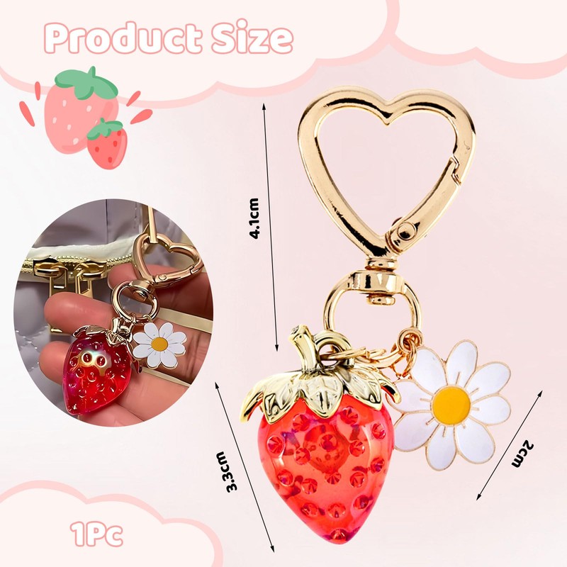 Mezrkuwr Cute Strawberry Keychain Bag Charm Kawaii Heart Flower Daisy