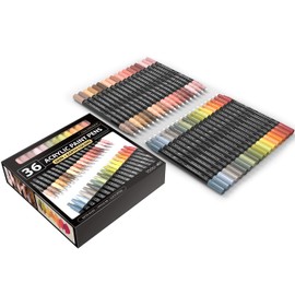 36 Acrylic Paint Markers Paint Pens Skin and Natural Earth Tone Set 0.7mm Extra Fine Tip For Rock Painting, Canvas, Mugs, Glass, Wood, Ceramic, Fabric, Scrapbooking. Non-Toxic, Quick Drying Waterbased