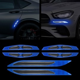 TOMALL 6Pcs Reflective Car Door Edge Guards Door Anti-Collision Strip Sticker Carbon Fiber Safety Warning High Night Visibility Reflect Door Corner Bumper for Side Fender Body Stickers Decor (Blue)